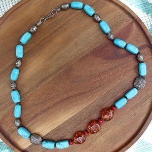 Orange Stone w/ Teal Rock Necklace